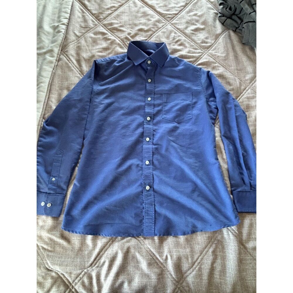 Long Sleeve Button-Down Dress Shirt Solid Blue Men's One Size - Like New